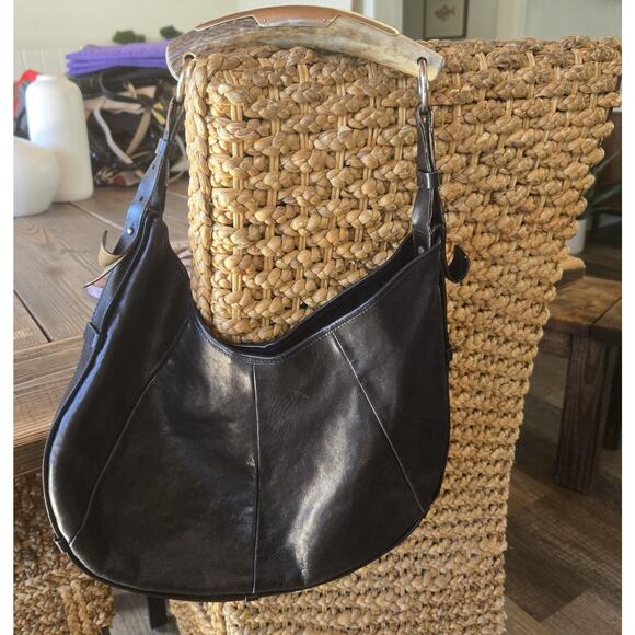 Vintage Yves Saint Laurent Mombasa Shoulder Bag Black Leather Hobo Horn Italy - Picture 14 of 15